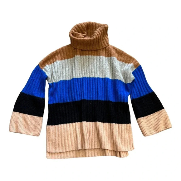 Altar’d State Color Block Flare Sleeve Chunky Fall Turtleneck Sweater M - Picture 1 of 4